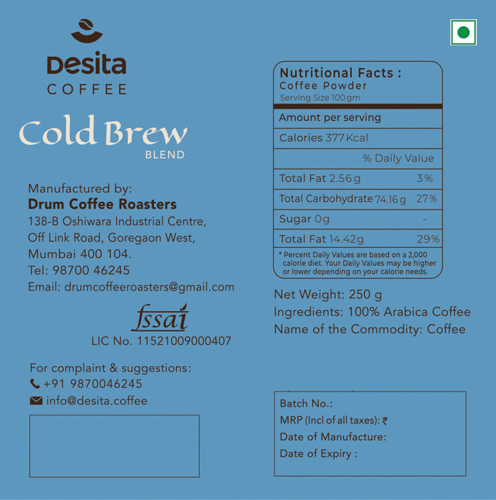 Desita – Cold Brew Roast 250g | Roasted for Slow, Cold Extraction | Whole Beans or Ground