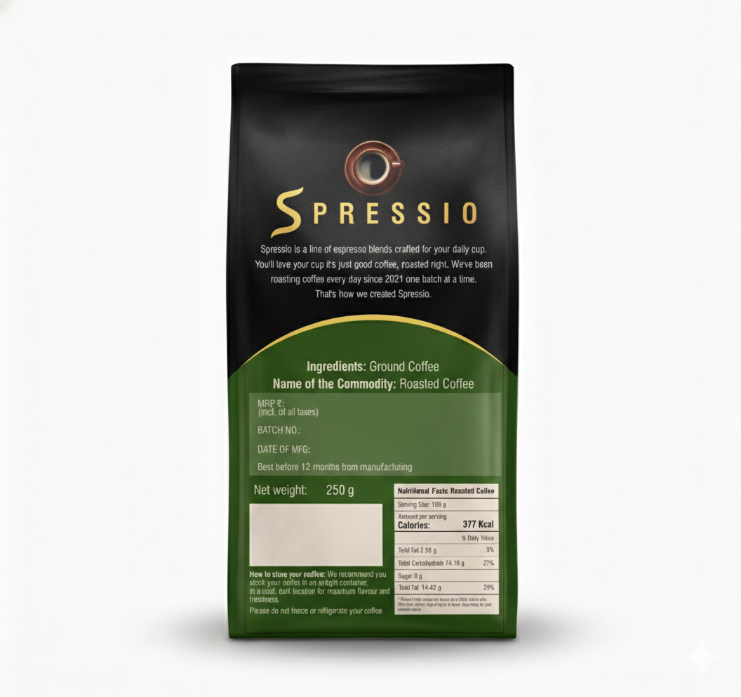 Spressio Fresco Uno Medium-Dark Roast Ground Coffee - 100% Arabica, 250 g |Lower-acidity coffee with a fuller mouthfeel and clear chocolate-forward flavours. Designed to work smoothly as espresso or with milk.