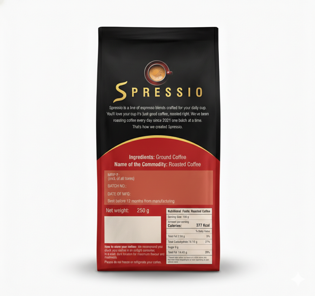 Spressio Tosto Intenso Dark Roast Ground Coffee, 250g | 100% Arabica | Intense coffee for strong espresso and milk-based drinks. Full-bodied with thick crema and bitter chocolate notes. Built for those who prefer a firm cup that stands up to milk.
