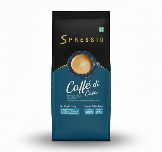 Spressio Caffè di Casa Dark Roast Coffee Beans, 100% Arabica, 250g | Developed for fully automatic machines, delivering consistent extraction, good crema, and a smooth, low-acid cup. Made for easy everyday brewing without adjustments.