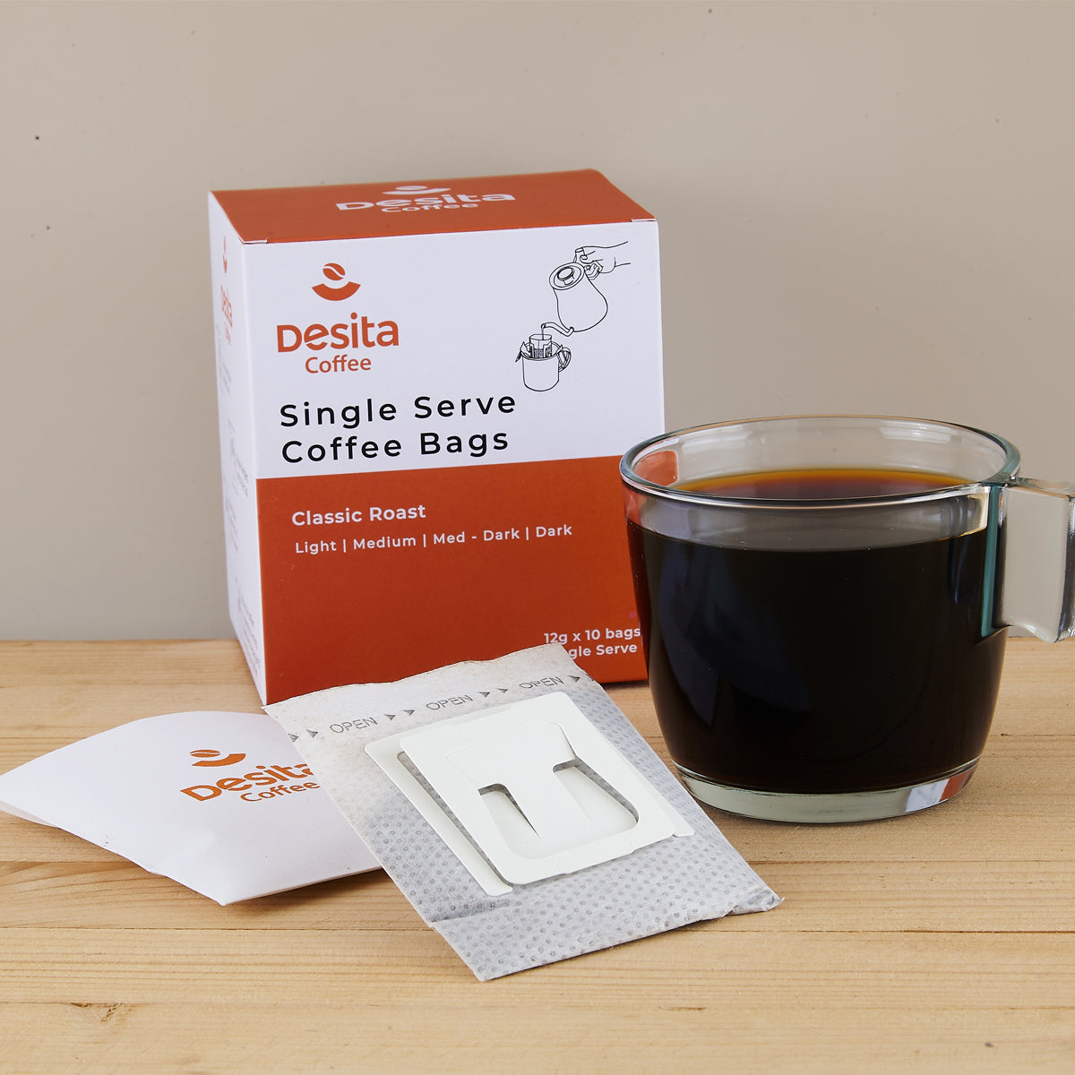 Desita – Hot Brew Coffee Bags | Box of 10 | Roasted for Everyday Brewing