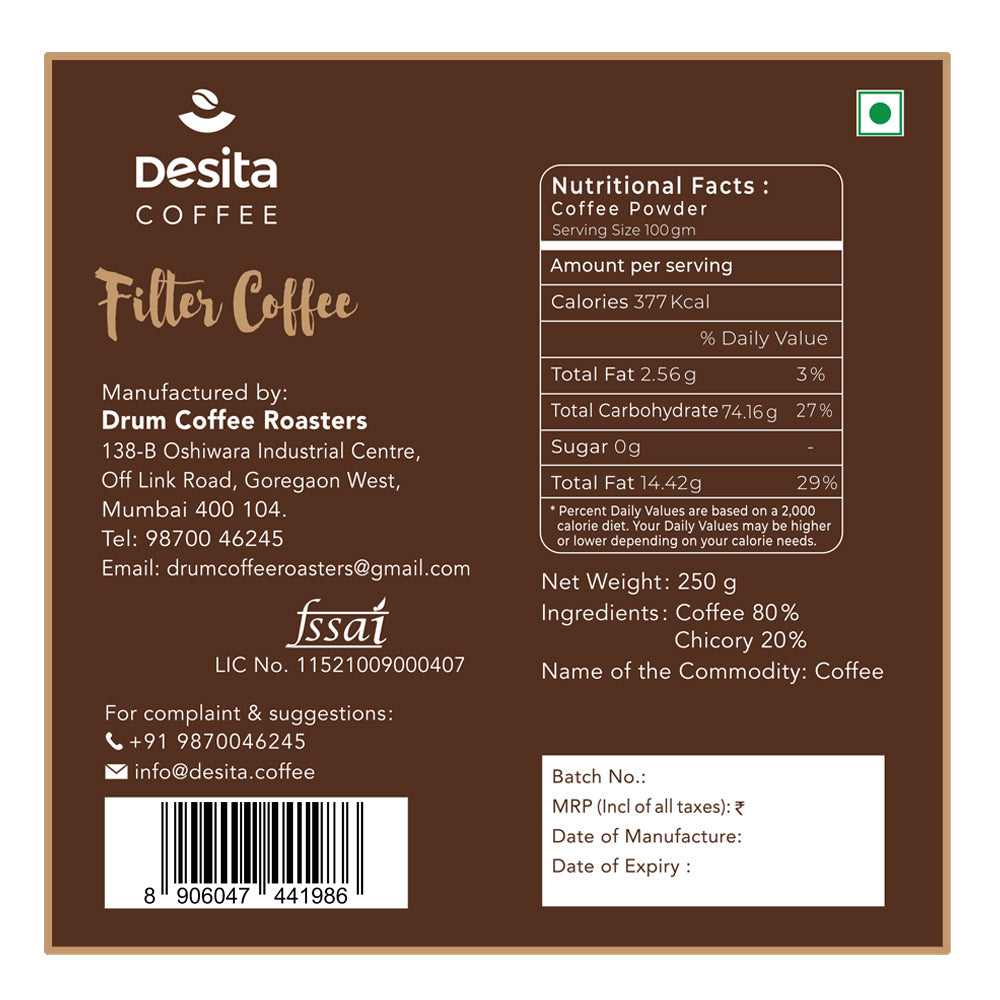 Desita – South Indian Filter Coffee 250g | Roasted and Ground for Traditional Filter Brewing